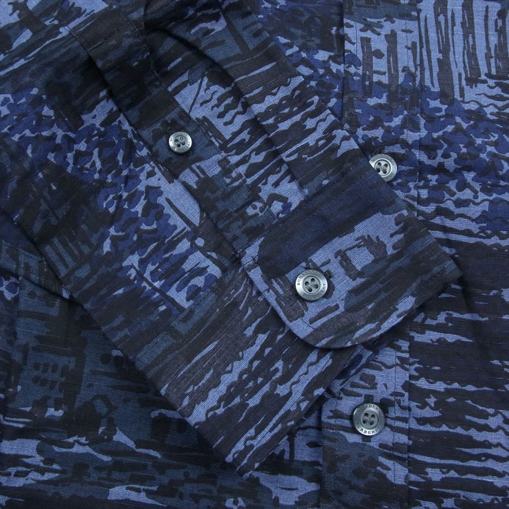 BURBERRY バーバリー 国内正規品 ロンドンイングランド グラフィック ペイント 総柄 長袖 シャツ ネイビー系 L【新古品】【未使用】【中古】