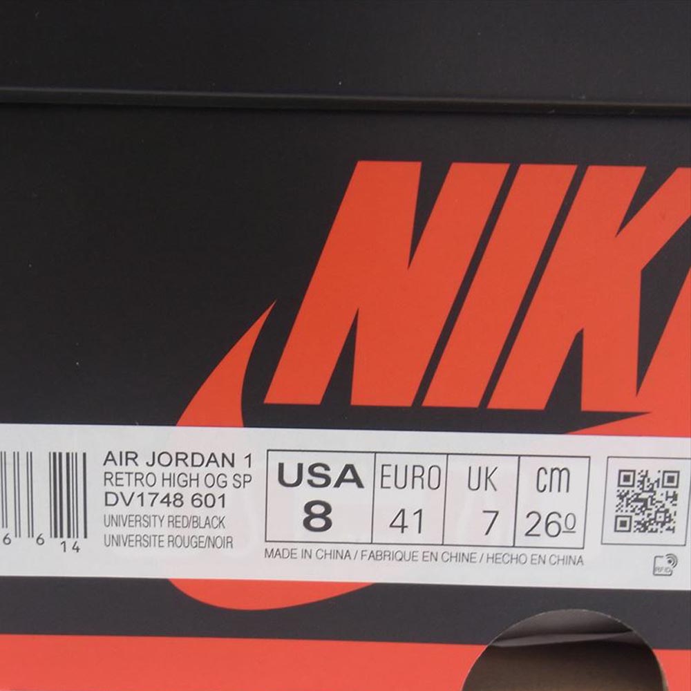 NIKE ナイキ DV1748-601 × Spider-Man スパイダーマン Air Jordan 1 High OG SP エアジョーダン1 ハイ OG SP スニーカー レッド系 26cm【新古品】【未使用】【中古】