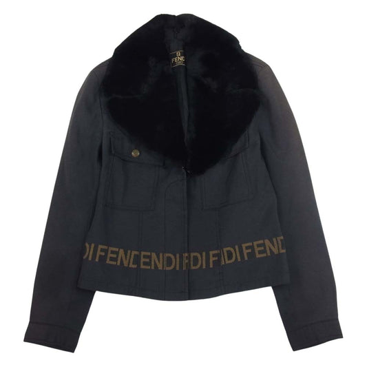 FENDI フェンディ オールド ロゴ ファー トラック ジャケット ダークグレー系 S【中古】