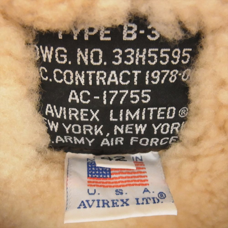 AVIREX アヴィレックス AC-17755 B-3 シープスキン ムートン フライト ジャケット ブラウン系 42【中古】