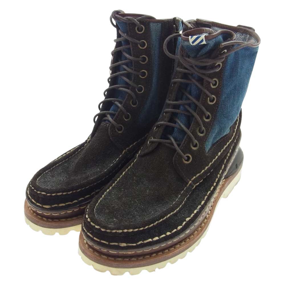 VISVIM ビズビム GRIZZLY BOOTS MID-FOLK グリズリー ミッ ドフォーク インディゴデニム スエード レザー ワーク ブーツ ブラック系 インディゴブルー系 09【中古】