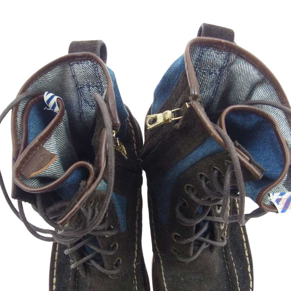 VISVIM ビズビム GRIZZLY BOOTS MID-FOLK グリズリー ミッ ドフォーク インディゴデニム スエード レザー ワーク ブーツ ブラック系 インディゴブルー系 09【中古】