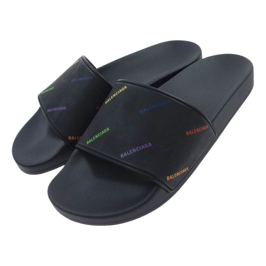 BALENCIAGA バレンシアガ 689031W19G1098 ロゴ プリント ラバー サンダル ブラック系 40【美品】【中古】