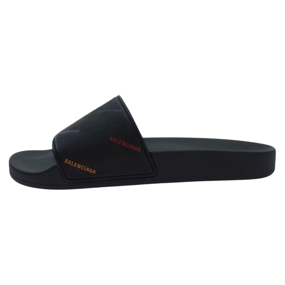 BALENCIAGA バレンシアガ 689031W19G1098 ロゴ プリント ラバー サンダル ブラック系 40【美品】【中古】