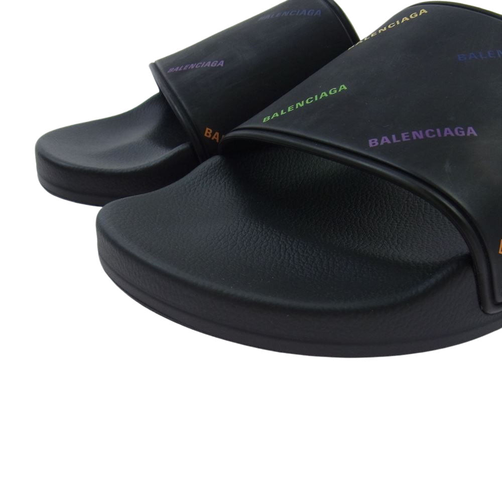 BALENCIAGA バレンシアガ 689031W19G1098 ロゴ プリント ラバー サンダル ブラック系 40【美品】【中古】