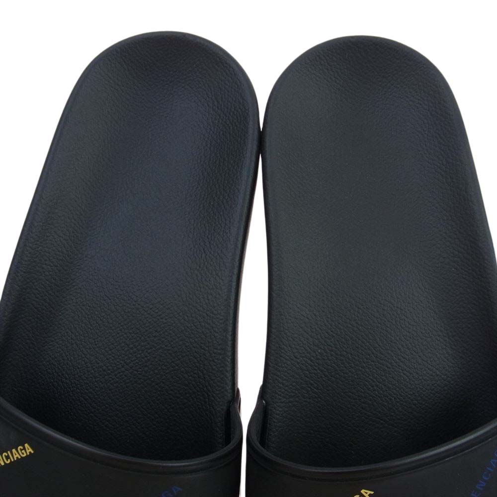BALENCIAGA バレンシアガ 689031W19G1098 ロゴ プリント ラバー サンダル ブラック系 40【美品】【中古】