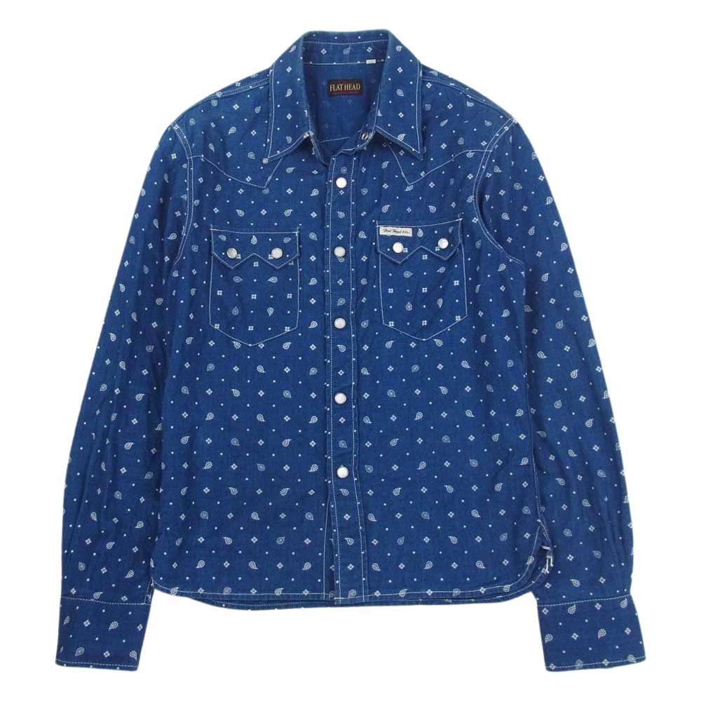 THE FLAT HEAD ザフラットヘッド ペイズリー ウエスタン シャツ インディゴブルー系 34【中古】