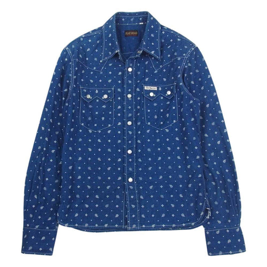 THE FLAT HEAD ザフラットヘッド ペイズリー ウエスタン シャツ インディゴブルー系 34【中古】