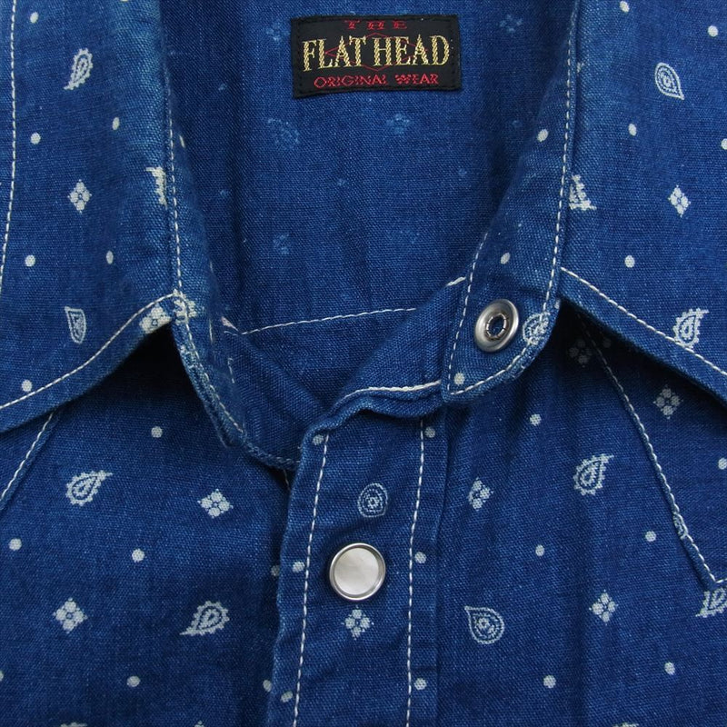 THE FLAT HEAD ザフラットヘッド ペイズリー ウエスタン シャツ インディゴブルー系 34【中古】