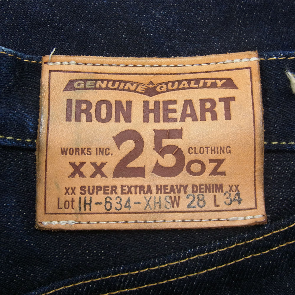 IRON HEART アイアンハート IH-634-XHS 25oz セルビッチ デニム パンツ ストレート ジーンズ インディゴブルー系 W28　L34【中古】
