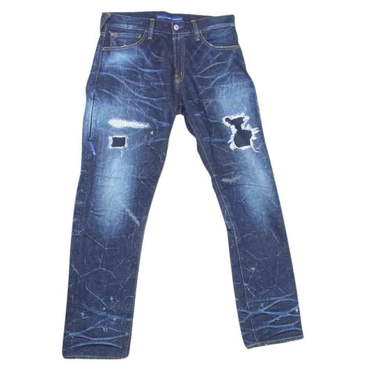 FRAGMENT DESIGN フラグメントデザイン VFP1038 × DENIM BY VANQUISH デニムバイヴァンキッシュ  THREE YEARS WASH WIDE STRAIGHT DENIM PANTS  ウォッシュ ワイド ストレート デニム パンツ インディゴブルー系 30【中古】