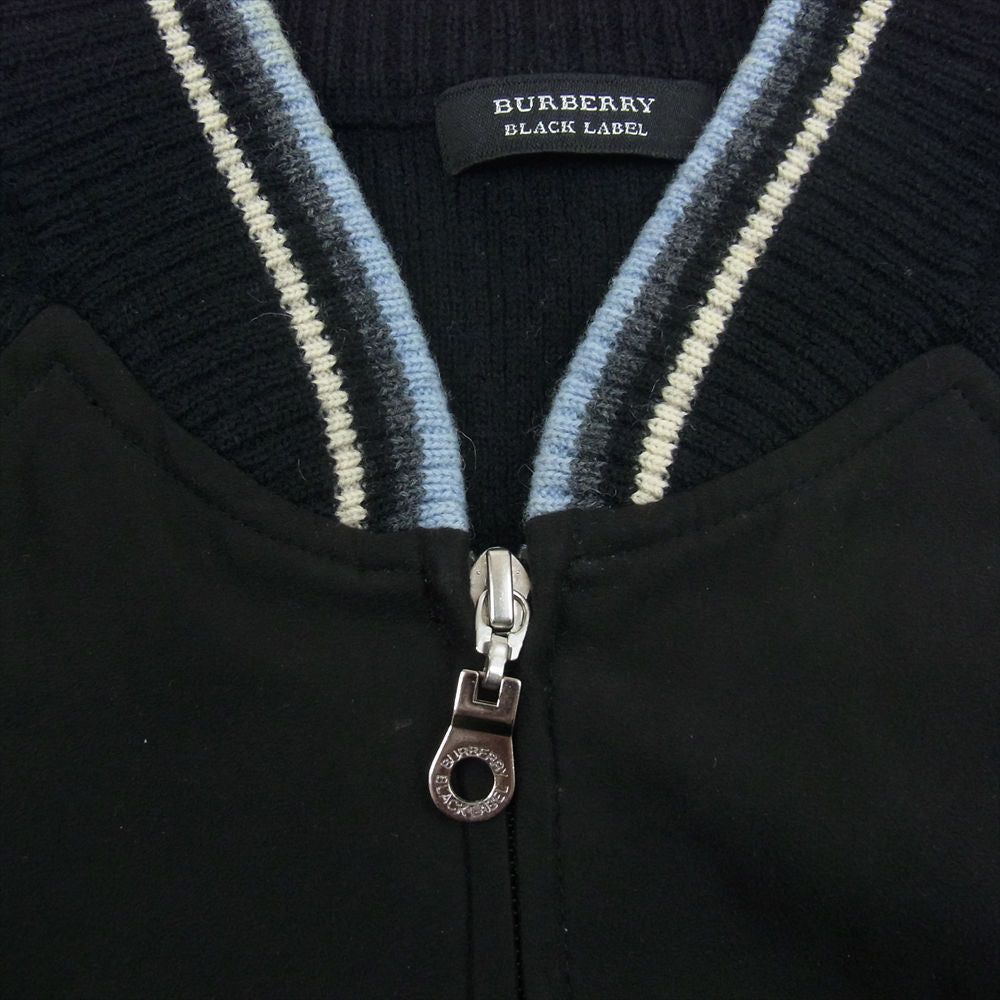 BURBERRY BLACK LABEL バーバリーブラックレーベル BMT15-115-09 ロゴ刺繍 ニット切替 フェイクスエード 中綿 ブルゾン ジャケット ブラック系 3【中古】