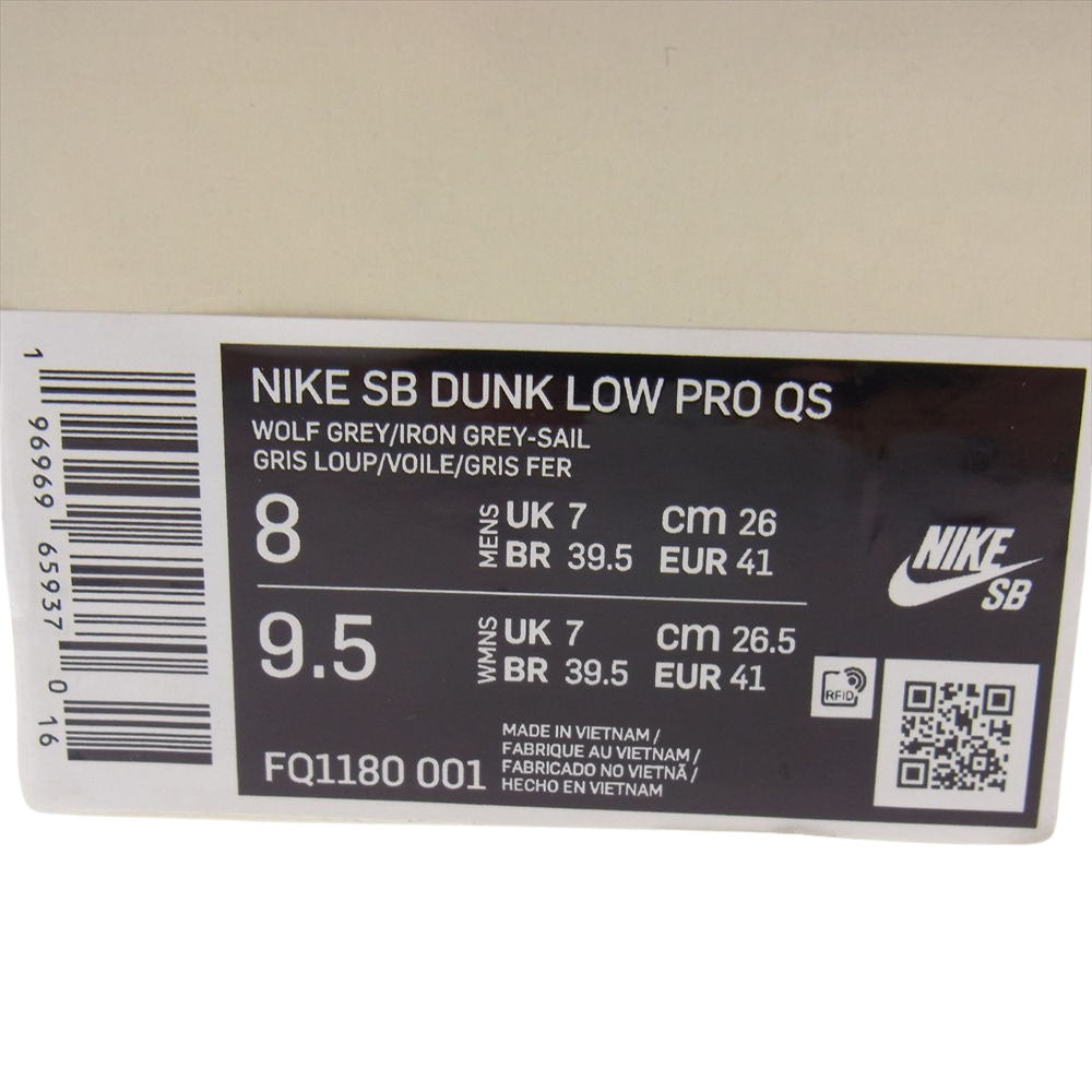 NIKE ナイキ FQ1180-001 SB 堀米 雄斗 Yuto Horigome Dunk Low Pro QS Wolf Grey ダンクロー プロ ウルフグレー ローカット スニーカー ホワイト系 26cm【新古品】【未使用】【中古】