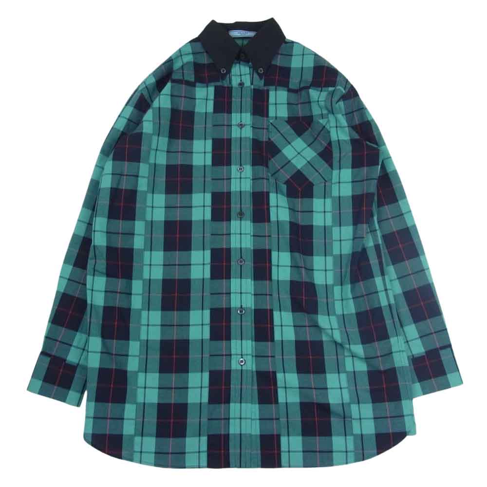 PRADA プラダ 三角ロゴ チェック ボタンダウン クレリック 長袖 シャツ  グリーン系 36【中古】