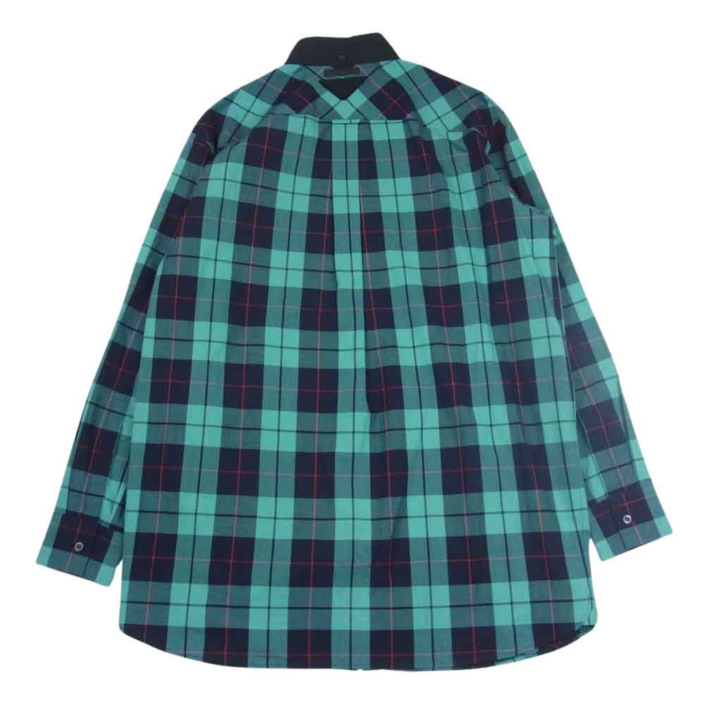 PRADA プラダ 三角ロゴ チェック ボタンダウン クレリック 長袖 シャツ  グリーン系 36【中古】