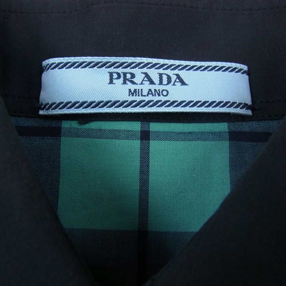 PRADA プラダ 三角ロゴ チェック ボタンダウン クレリック 長袖 シャツ  グリーン系 36【中古】