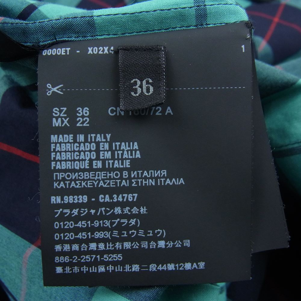 PRADA プラダ 三角ロゴ チェック ボタンダウン クレリック 長袖 シャツ  グリーン系 36【中古】
