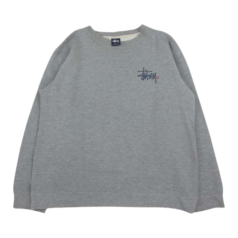 STUSSY ステューシー 90s 紺タグ ロゴプリント クルーネック スウェット トレーナー グレー系 M【中古】