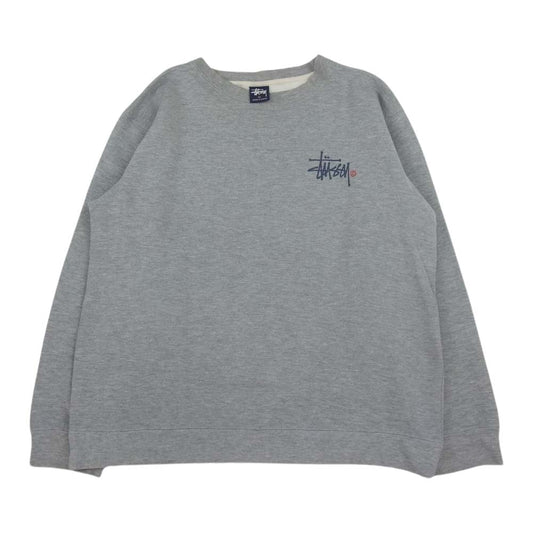 STUSSY ステューシー 90s 紺タグ ロゴプリント クルーネック スウェット トレーナー グレー系 M【中古】