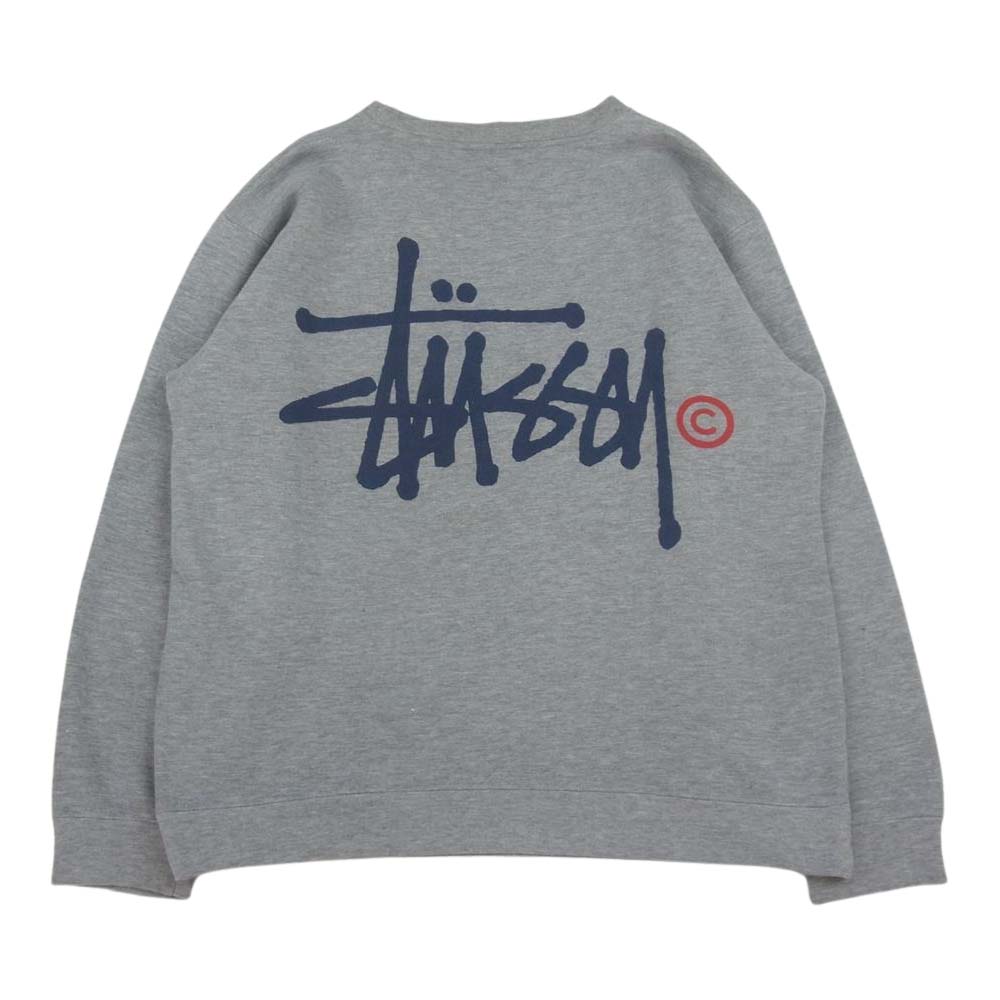 STUSSY ステューシー 90s 紺タグ ロゴプリント クルーネック スウェット トレーナー グレー系 M【中古】