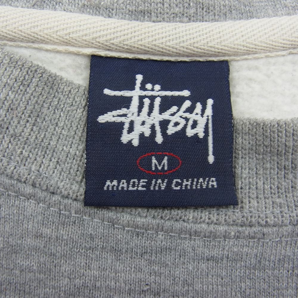 STUSSY ステューシー 90s 紺タグ ロゴプリント クルーネック スウェット トレーナー グレー系 M【中古】