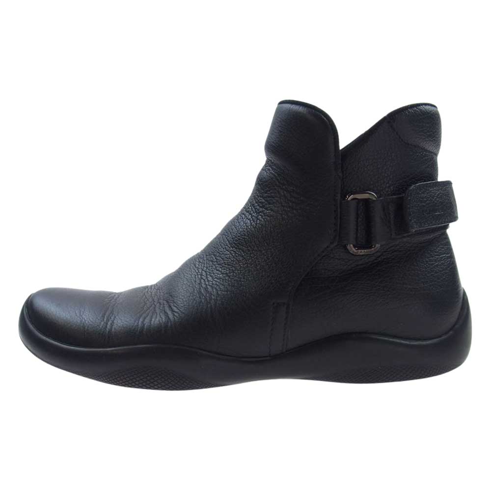 PRADA プラダ 10 4 U 0775 ベルクロ レザー アンクル ブーツ シューズ ブラック系 7.5【中古】