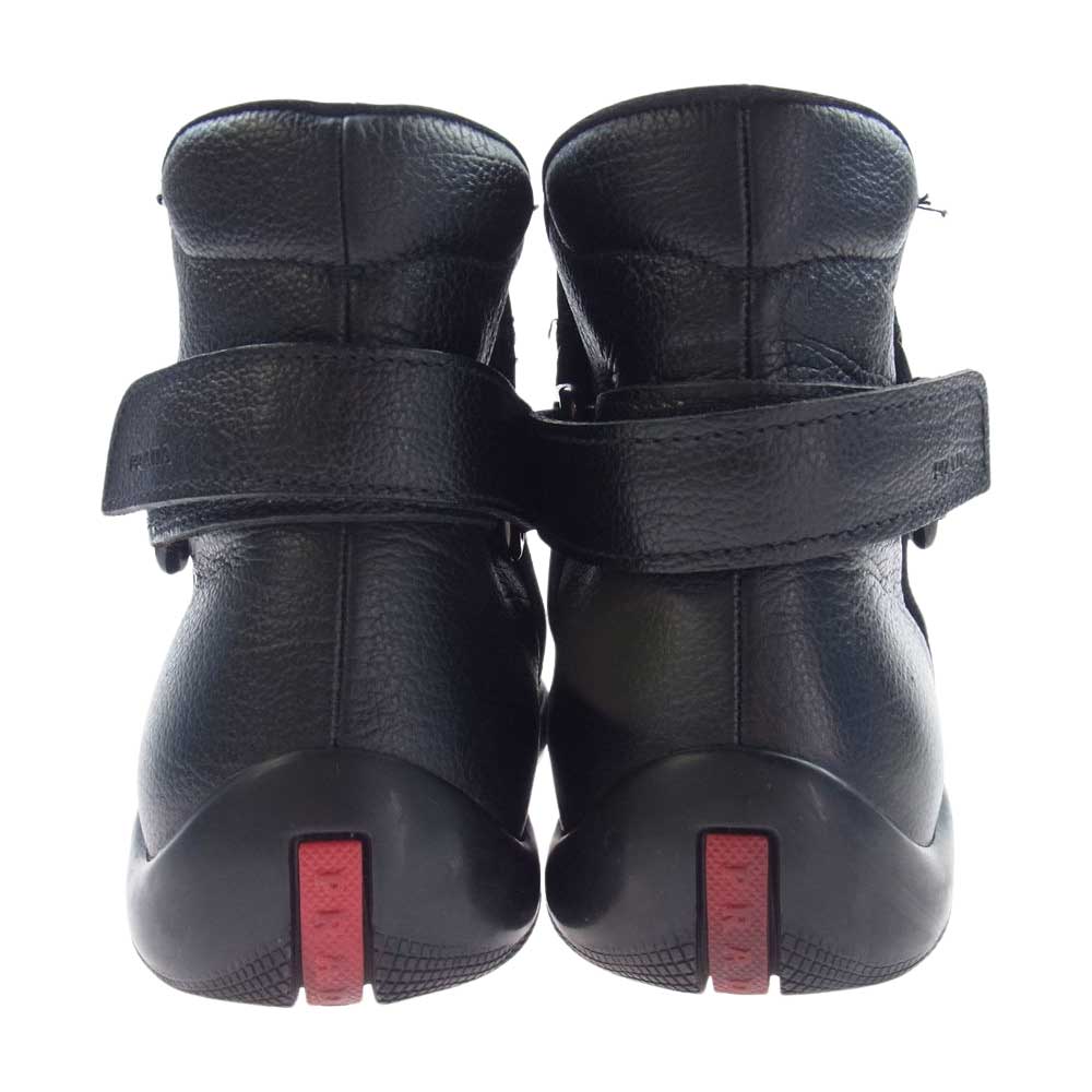 PRADA プラダ 10 4 U 0775 ベルクロ レザー アンクル ブーツ シューズ ブラック系 7.5【中古】