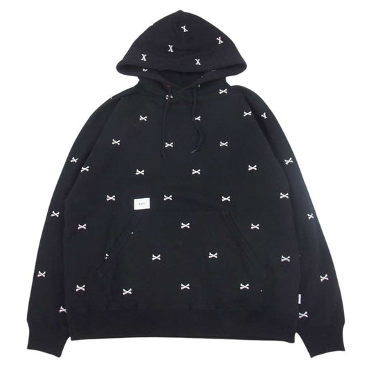 WTAPS ダブルタップス 22AW 22ATDT-CSM26 ACNE HOODY CTPL TEXTILE クロスボーン 刺繍 総柄 パーカー ブラック系 03【極上美品】【中古】