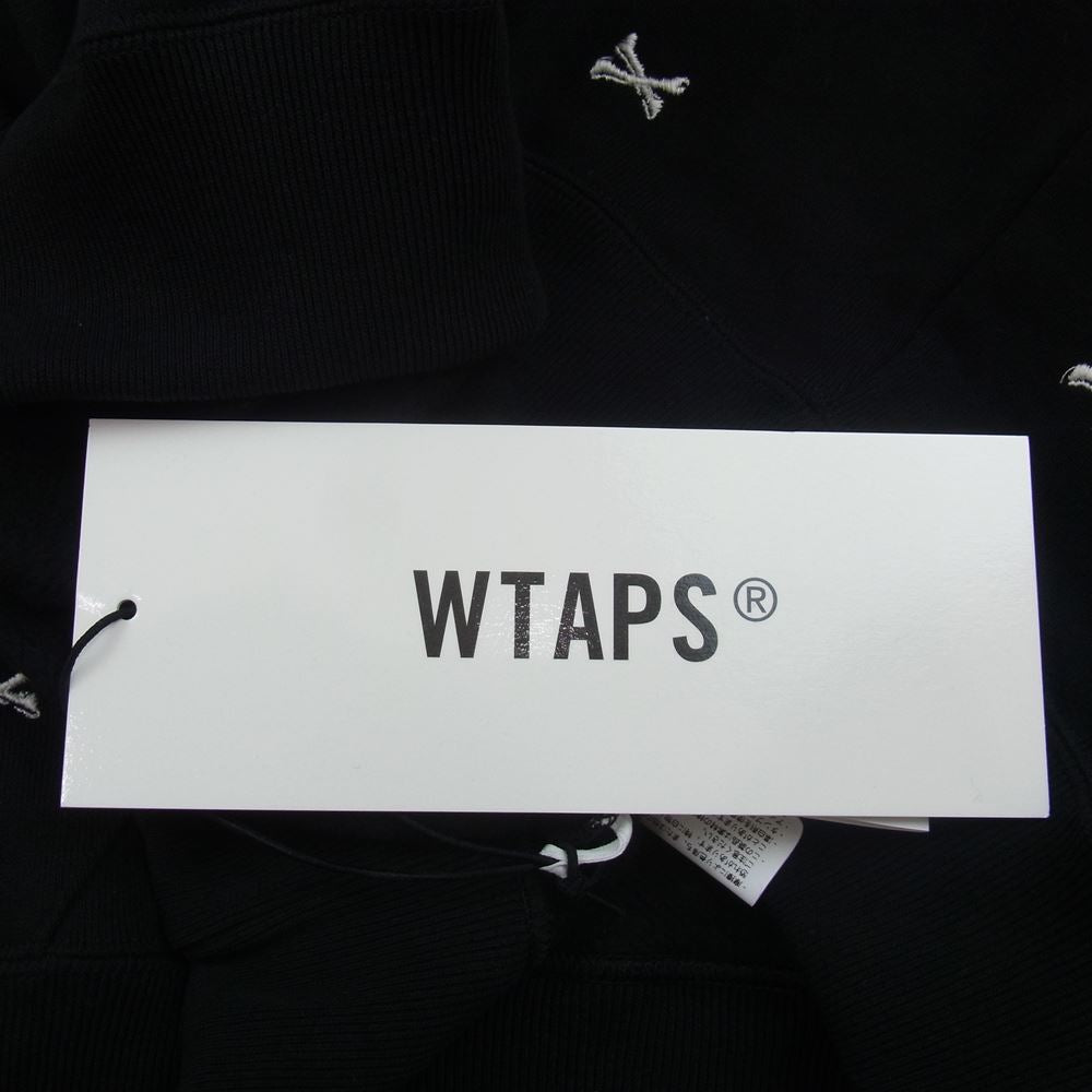 WTAPS ダブルタップス 22AW 22ATDT-CSM26 ACNE HOODY CTPL TEXTILE クロスボーン 刺繍 総柄 パーカー ブラック系 03【極上美品】【中古】