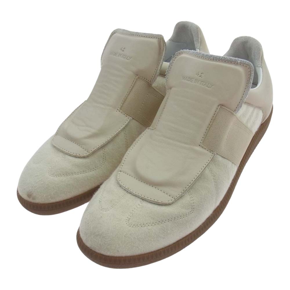 MAISON MARGIELA メゾンマルジェラ 18AW S57WS0225 レザー切替 ジャーマントレーナー スリッポン シューズ スニーカー ホワイト系 ベージュ系 42【中古】