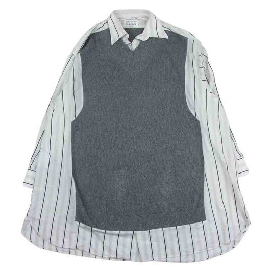 MAISON MARGIELA メゾンマルジェラ 20SS S51DL0278 ①ライン Vネック ニット ドッキング シャツ切替 ワンピース グレー系 ホワイト系 XS【中古】