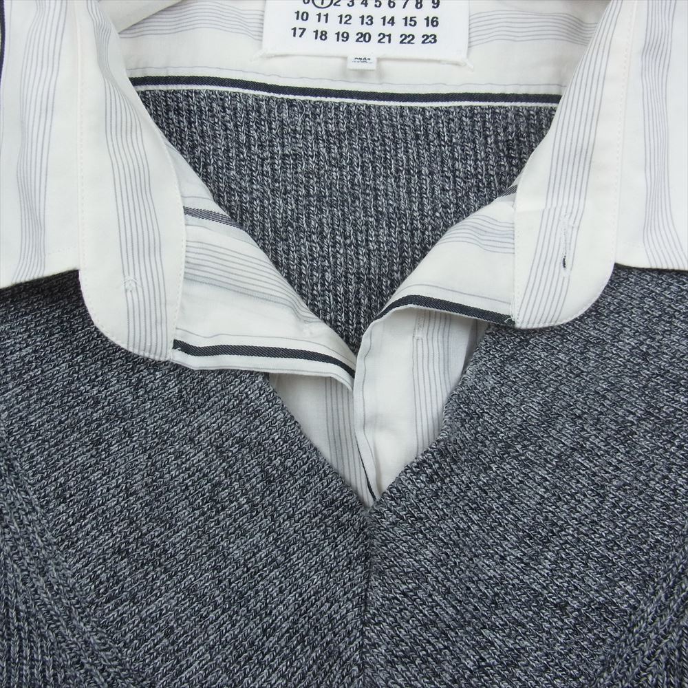 MAISON MARGIELA メゾンマルジェラ 20SS S51DL0278 ①ライン Vネック ニット ドッキング シャツ切替 ワンピース グレー系 ホワイト系 XS【中古】