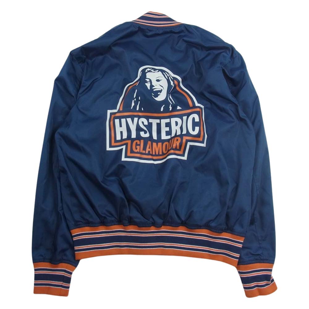 HYSTERIC GLAMOUR ヒステリックグラマー 23AW 02233AB10475 MAKE ME SMILE バックロゴプリント スタジアムジャケット スタジャン ネイビー系 L【新古品】【未使用】【中古】