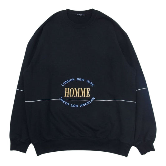 BALENCIAGA バレンシアガ 17AW 485994 TWK22 Oversized Homme City Sweatshirt オーバーサイズ オム シティ クルーネック スウェットシャツ 刺繍 ブラック系 M【中古】