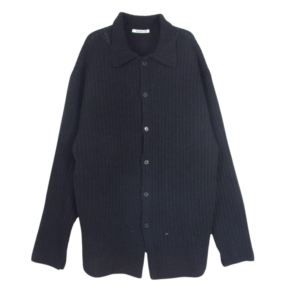 AURALEE オーラリー A23SC01HA BRUSHED COTTON WOOL RIB KNIT SHIRT ニット シャツ ブラック系 4【中古】