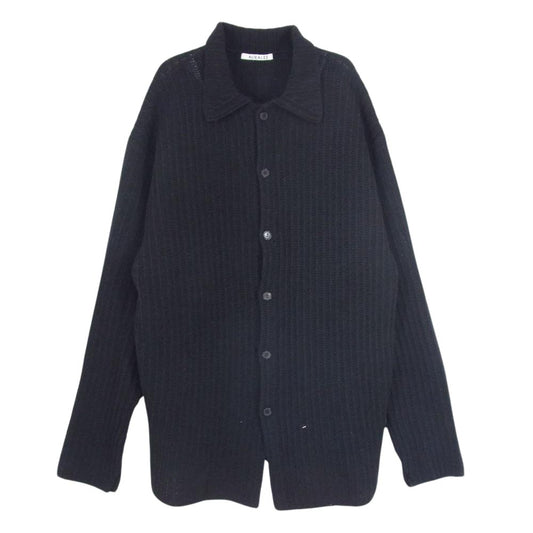 AURALEE オーラリー A23SC01HA BRUSHED COTTON WOOL RIB KNIT SHIRT ニット シャツ ブラック系 4【中古】