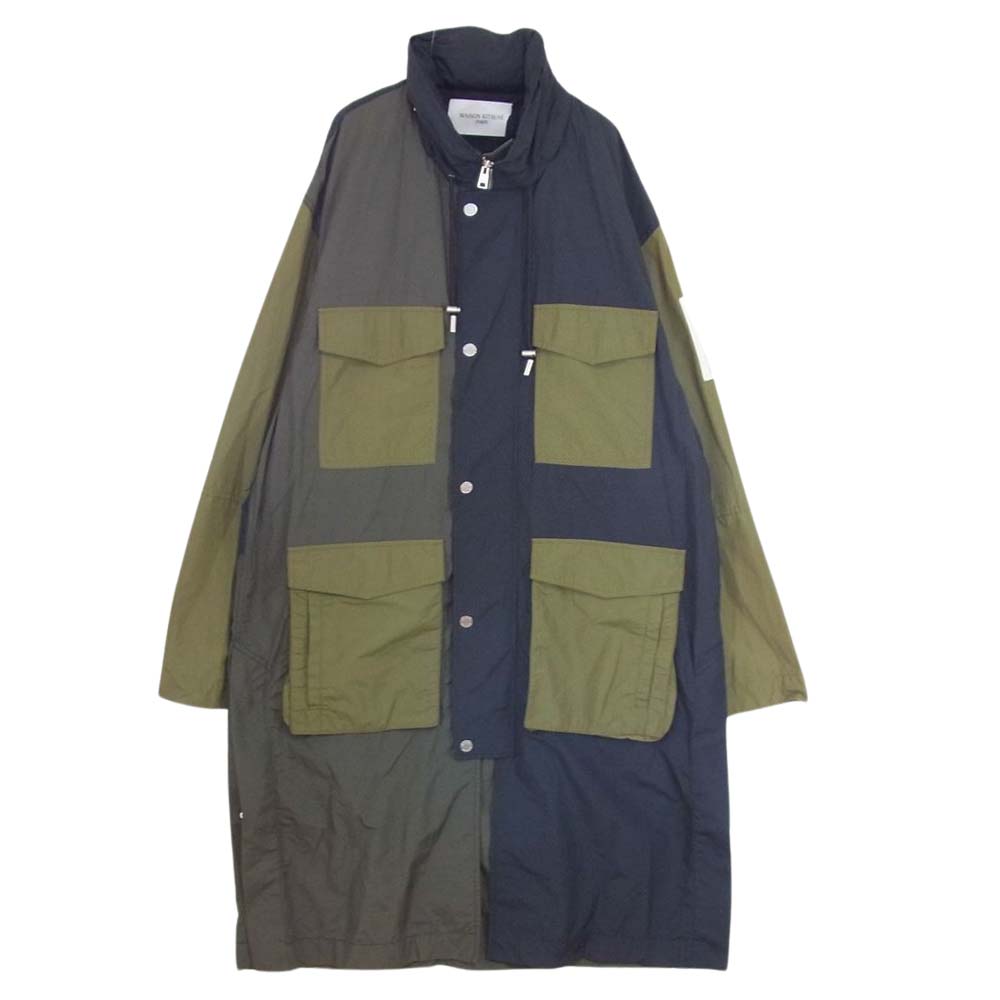 MAISON KITSUNE メゾンキツネ 22SS IU02293WC0012 KMO02020 MULTIPOCKET RAINCOAT 袖パッチワーク マルチカーゴポケット クレイジーパターン フーデッド レイン コート カーキ系 L【中古】