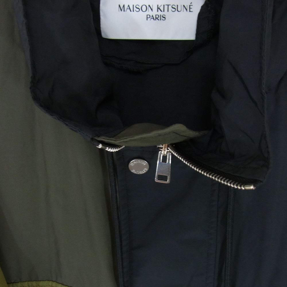 MAISON KITSUNE メゾンキツネ 22SS IU02293WC0012 KMO02020 MULTIPOCKET RAINCOAT 袖パッチワーク マルチカーゴポケット クレイジーパターン フーデッド レイン コート カーキ系 L【中古】