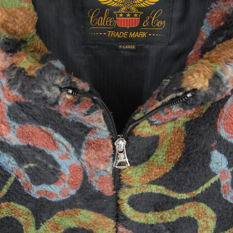 CALEE キャリー 22AW Allover snake pattern fleece jacket スネーク 総柄 フリース ジャケット ブラック系 XL【中古】