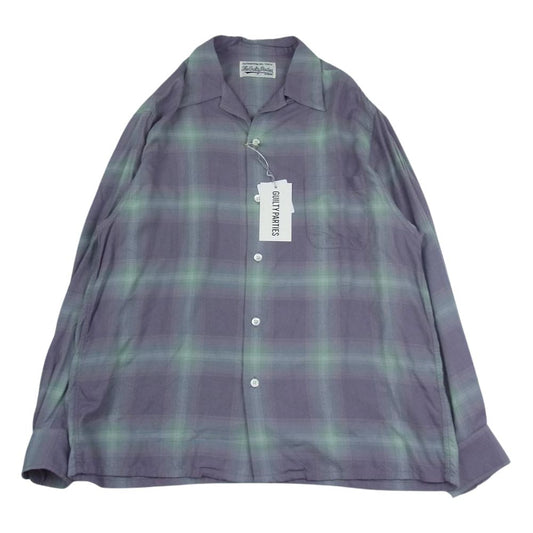 WACKO MARIA ワコマリア 22SS OMBRE CHECK OPEN COLLAR SHIRT L/S TYPE-2 オンブレ チェック シャツ パープル系 M【中古】