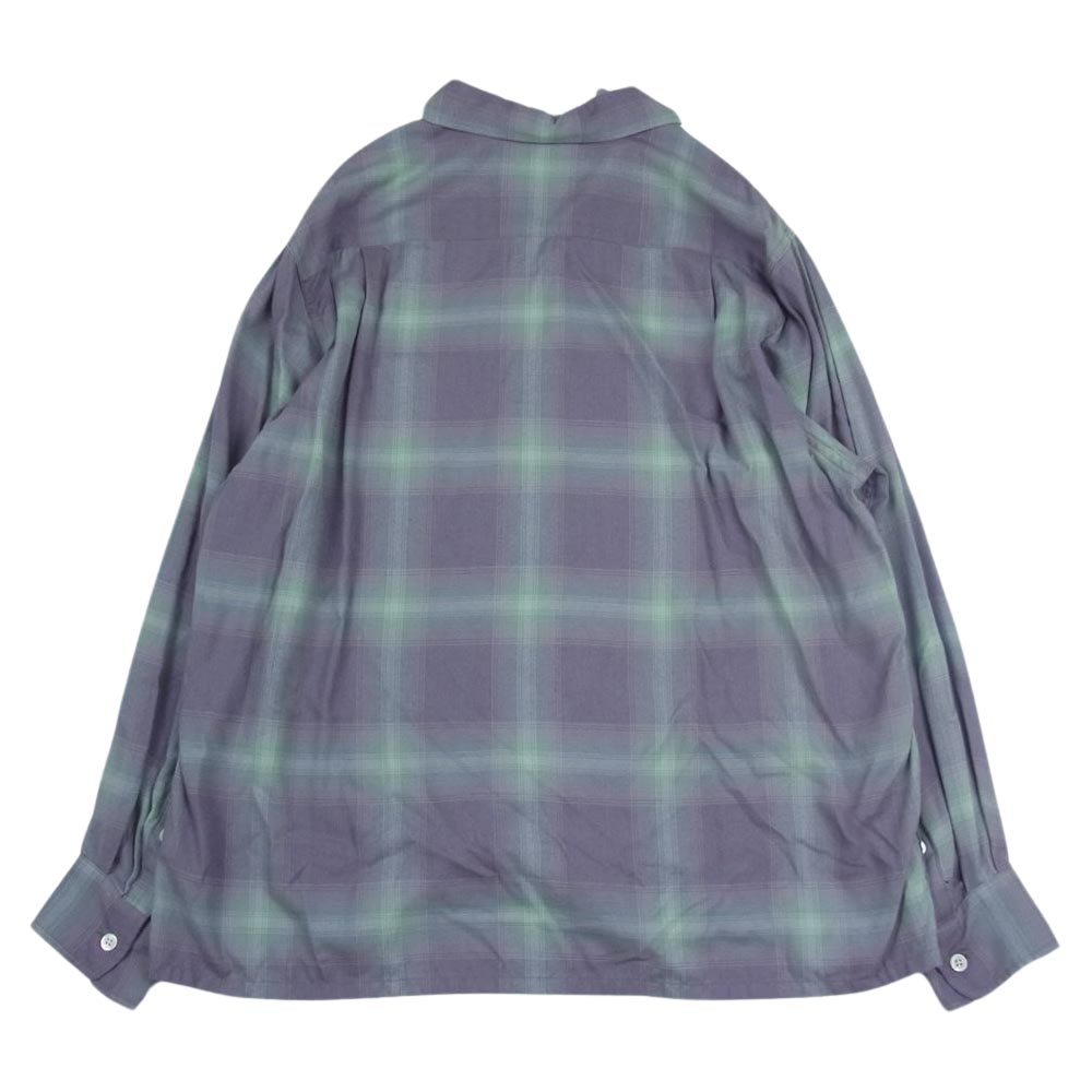 WACKO MARIA ワコマリア 22SS OMBRE CHECK OPEN COLLAR SHIRT L/S TYPE-2 オンブレ チェック シャツ パープル系 M【中古】