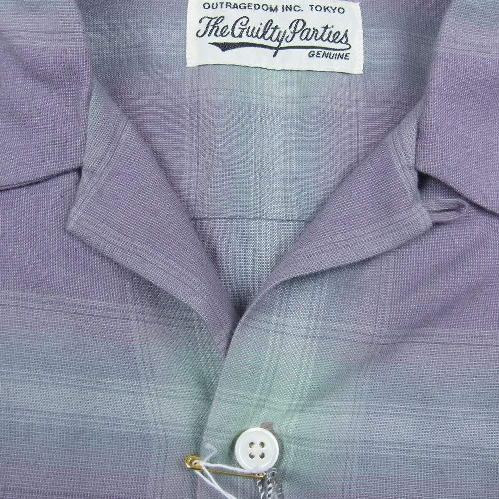 WACKO MARIA ワコマリア 22SS OMBRE CHECK OPEN COLLAR SHIRT L/S TYPE-2 オンブレ チェック シャツ パープル系 M【中古】