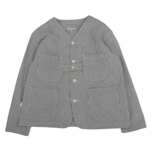 Engineered Garments エンジニアードガーメンツ Cardigan Jacket-Seersucker Stripe ストライプ シアサッカー地 Vネック カーディガン インディゴブルー系 XS【中古】