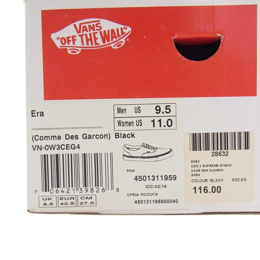 Supreme シュプリーム × Comme des Garcon SHIRT Vans Era コムデギャルソンシャツ エラ ローカットスニーカー ブラック系 US9.5(27.5cm)【中古】