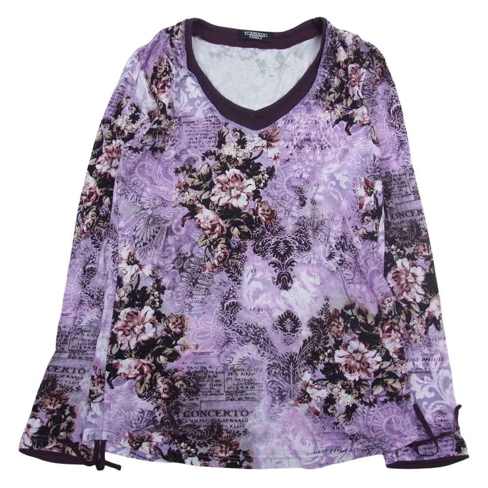 TORNADO MART トルネードマート フラワー メッセージプリント サイドドローコード レイヤードネック カットソー 長袖 Tシャツ パープル系【中古】