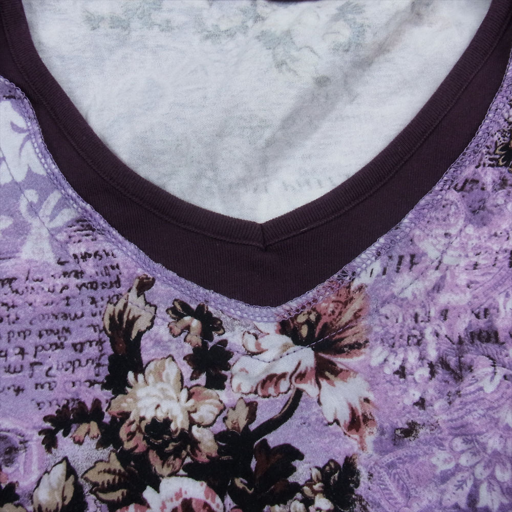 TORNADO MART トルネードマート フラワー メッセージプリント サイドドローコード レイヤードネック カットソー 長袖 Tシャツ パープル系【中古】