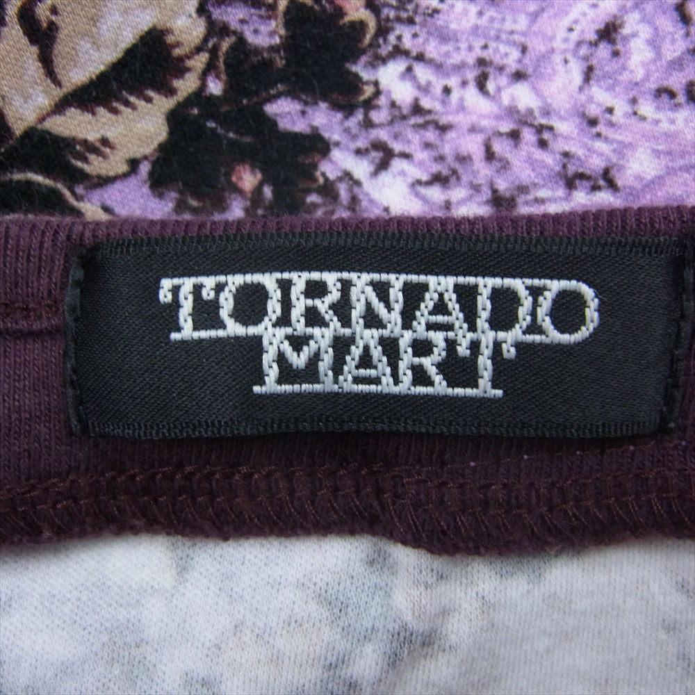 TORNADO MART トルネードマート フラワー メッセージプリント サイドドローコード レイヤードネック カットソー 長袖 Tシャツ パープル系【中古】