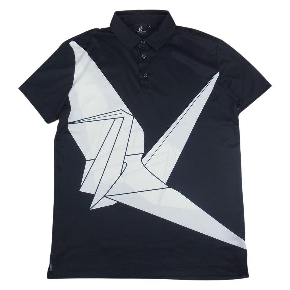 1piu1uguale3 ウノピュウノウグァーレトレ GRT049-POE202 GOLF ゴルフ BIG 折鶴ロゴ 半袖 ポロ シャツ ネイビー系 4【中古】