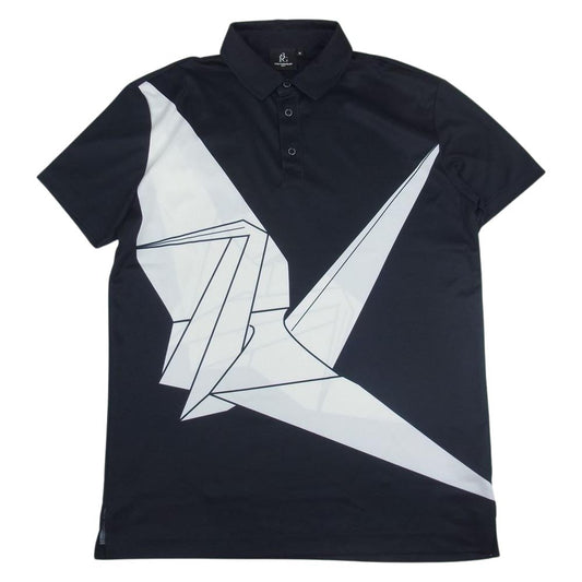 1piu1uguale3 ウノピュウノウグァーレトレ GRT049-POE202 GOLF ゴルフ BIG 折鶴ロゴ 半袖 ポロ シャツ ネイビー系 4【中古】