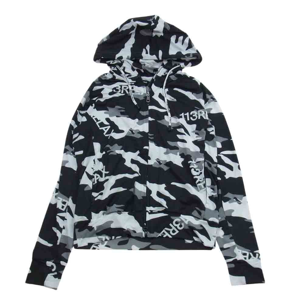 1piu1uguale3 ウノピュウノウグァーレトレ USO-23031 CAMO LOGO HOODIE カモフラ ロゴ ラッシュガードパーカー ハーフ パンツ セットアップ ブラック ブラック系 ホワイト系 JP:L・EU:M【中古】